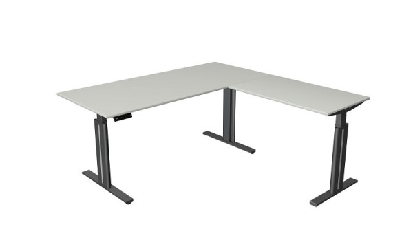 Sedací/stojací stôl Kerkmann Š 1800 x H 800 mm, s prídavným prvkom 1000 x 600 mm, elektricky výškovo nastaviteľný od 720-1200 mm, pamäťová funkcia, svetlo šedá, 10324611