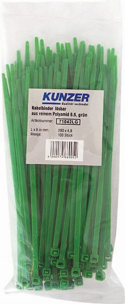 Sťahovacie pásky Kunzer 200 x 4,8 zelené (100 kusov) odnímateľné, 71042LG