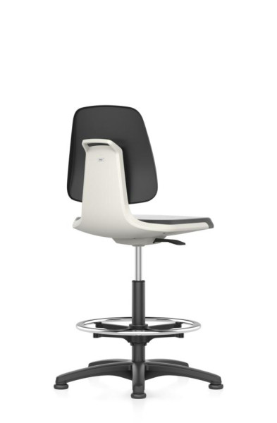 bimos Labsit pracovná stolička s klzákom, sedadlo V.520-770 mm, imitácia kože, biela škrupina sedadla, 9121-MG01-3403