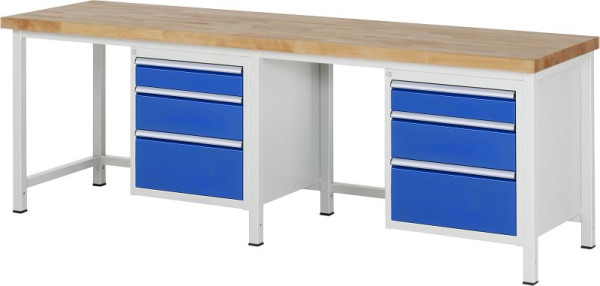 Pracovný stôl RAU séria 8000 - rámová konštrukcia (zváraný rám), 6 x zásuvka, 2500x840x700 mm, 03-8159A1-257B4S.11