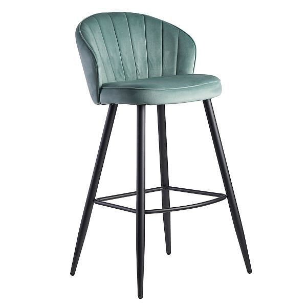 Wohnling barová stolička zamatová svetlozelená s operadlom 56 x 102,5 x 52,5 cm, škandinávska látka / kov 110 kg, WL6.289