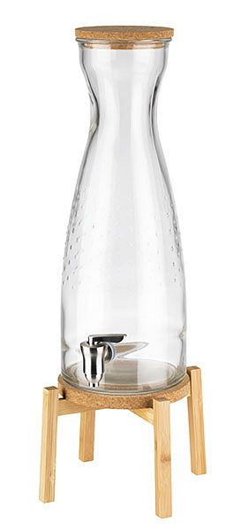 APS dávkovač nápojov -ČERSTVÉ DREVO-, 23 x 23 cm, výška: 56,5 cm, sklenená nádoba, nerezový kohútik, korkové veko, 10430