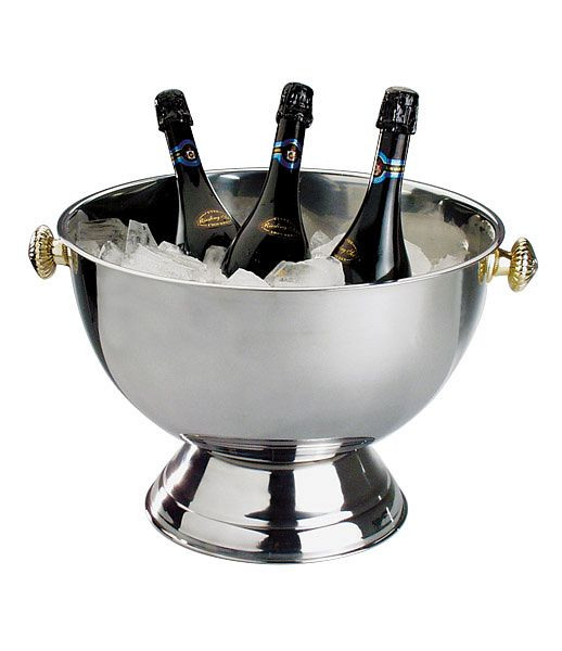 Chladnička na šampanské APS, Ø 42 cm, výška: 28 cm, 20 litrov, nehrdzavejúca oceľ, vnútri matná, zvonka vysoko leštená, s pozlátenými rukoväťami, 36047